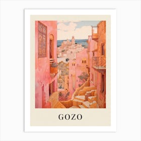 Gozo Malta 1 Vintage Pink Travel Illustration Poster Art Print