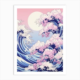 Great Wave With Lavender Flower Drawing In The Style Of Ukiyo E 2 Art Print