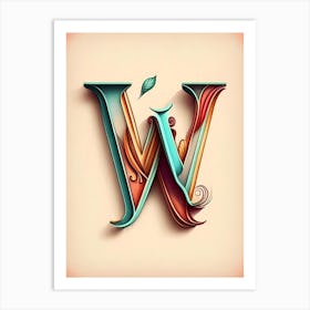 W, Letter, Alphabet Retro Drawing 1 Art Print