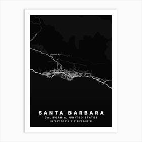 Santa Barbara California USA Black Map Art Print