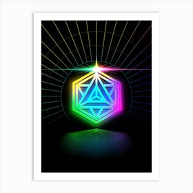 Neon Geometric Glyph in Candy Blue and Pink with Rainbow Sparkle on Black n.0411 Art Print