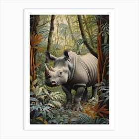 Rhino In The Jungle Realistic Illustration 7 Art Print