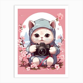 Kawaii Cat Drawings Taking Photos 2 Art Print