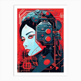 Futuristic Woman, Red Art Print