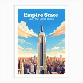 Empire State New York Skyscraper Modern Travel Illustration Art Print