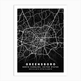 Greensboro North Carolina USA Black Map Art Print