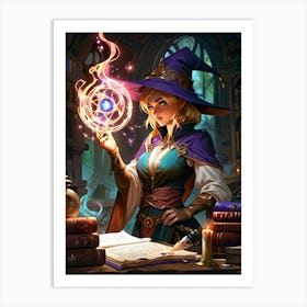 Witch In A Library Art Print