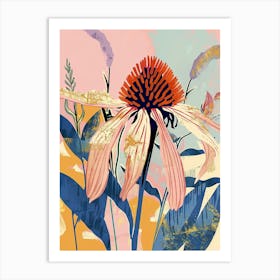 Colourful Flower Illustration Coneflower 1 Art Print