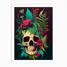 Skull With Pop Art 1 Influences Botanical Art Print