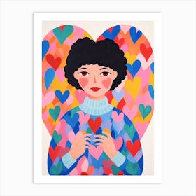 Heart Pattern Cute Illustration Of Person Art Print