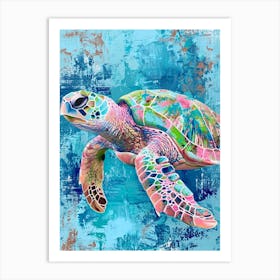 Blue Brushstroke Sea Turtle 2 Art Print