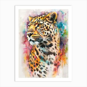 Leopard Colourful Watercolour 1 Art Print