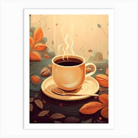 Coffee Cup With Leaves 2 Art Print