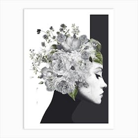 Woman With Flowers On Her Head 1 Art Print