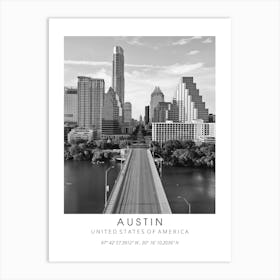 Austin Texas Usa Black And White Art Print