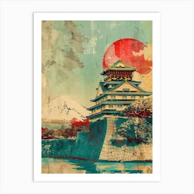 Osaka Castle Vintage Japan Mid Century Modern 1 Art Print
