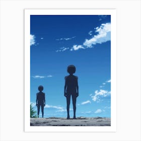 Two Anime Characters Standing On A Hill Art Print