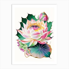 Lotus Flower Pattern Decoupage 1 Art Print