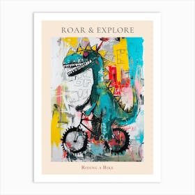 Abstract Dinosaur Riding A Bike Painting 4 Poster Art Print