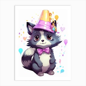 Cute Kawaii Cartoon Raccoon 24 Art Print