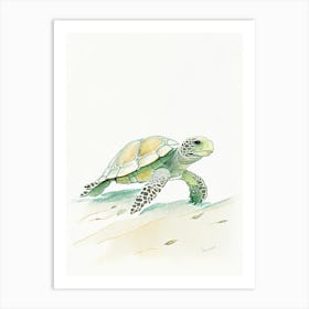 Foraging Sea Turtle, Sea Turtle Pencil Illustration 1 Art Print