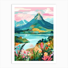 Mountain Lake Travel Painting Botanical Housewarming Art Print