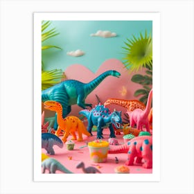 Pastel Toy Dinosaur Party 3 Art Print