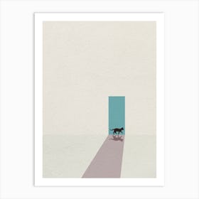 Minimal art cat Walks Through A Door Art Print