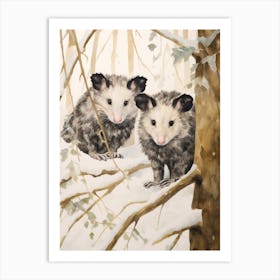 Winter Watercolour Opossum 2 Art Print