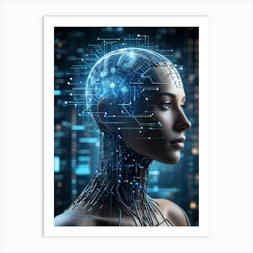 Abstract Head Of A Cyborg With A Highly Detailed Geometric Brain Profile Connected To A Futuristic (1) Art Print