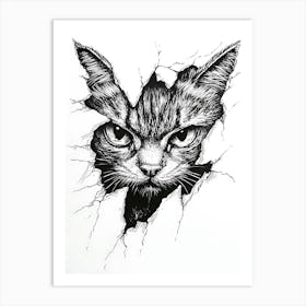 Angry Cat Watching from Wall Hole 6 Art Print