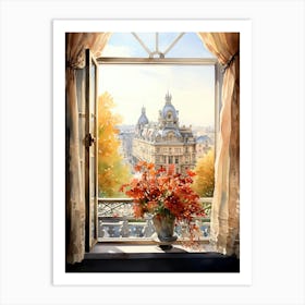 Window View Of Vienna Austria In Autumn Fall, Watercolour 2 Art Print