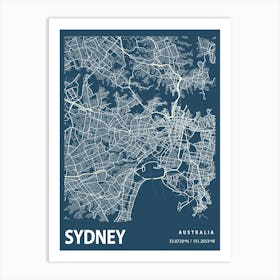 Sydney Blueprint City Map 1 Art Print