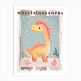 Cute Cartoon Therizinosaurus Dinosaur Watercolour 2 Poster Art Print