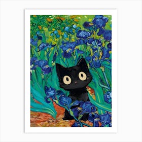 Van Gogh Iris Cat Mama Art Print