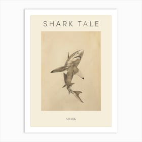 Vintage Shark Pencil Illustration Beige 6 Poster Art Print