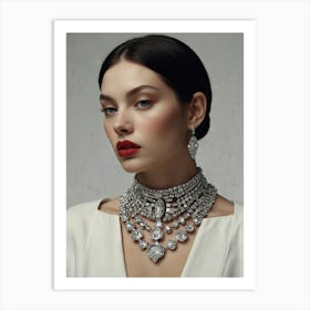 Portrait Of A Woman Wearing Diamond Jewelry Art Print