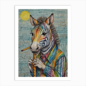 Zebra Playing Flute Art Print