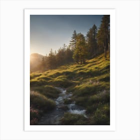 Mountain Stream At Sunrise Art Print