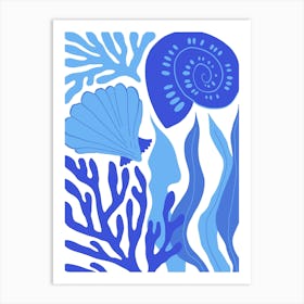 Blue Seashells Ocean Collection Boho Art Print