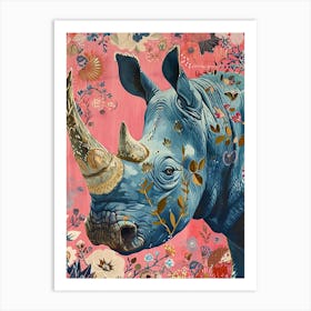 Floral Animal Painting Rhinoceros 2 Art Print