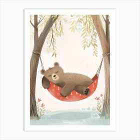 Brown Bear Napping In A Hammock Storybook Illustration 3 Art Print
