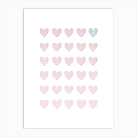 Hearts Blush Pink and Blue Art Print