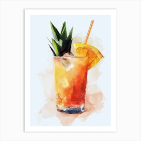 Pineapple Cocktail Drink Watercolor Illustration Art Print