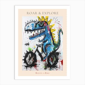Abstract Dinosaur Riding A Bike Painting 1 Poster Art Print