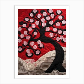 Cherry Tree, Japanese Quilting Inspired Art, 1498 Art Print