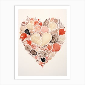Cream Detailed Shell Heart Illustration 4 Art Print