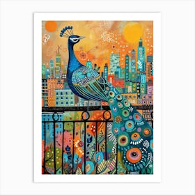 Peacock & The City Illustration 2 Art Print