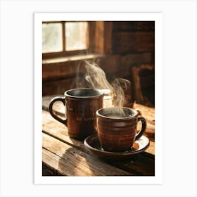 Coffee And Tea On Wooden Table Art Print