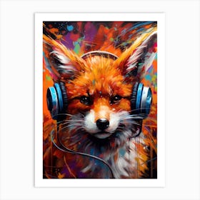 Fox With Headphones animal Art Print